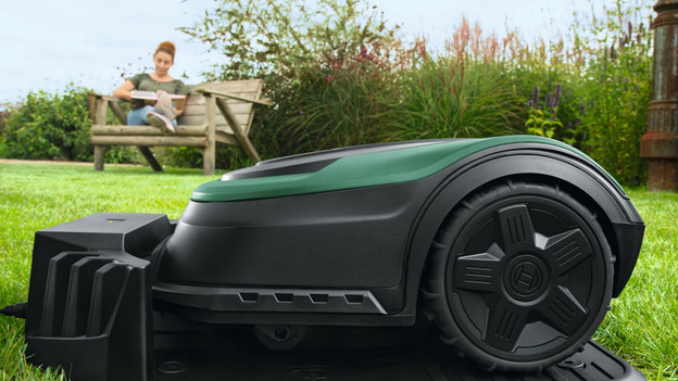 Indego robot lawn mower in charger