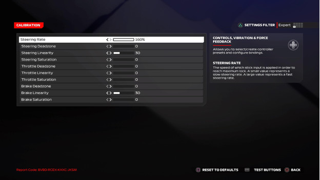 Controller settings calibration F1 24