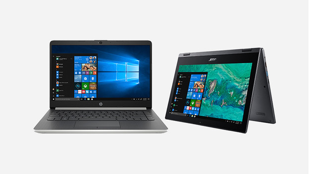 Un PC portable HP normal et un PC portable Acer 2-en-1.