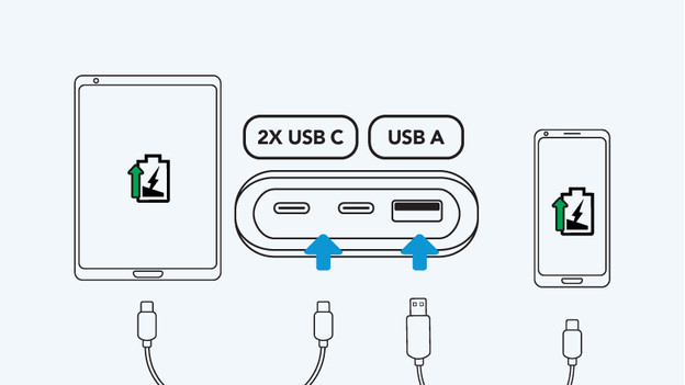 batterie externe bluebuilt chargeant le smartphone