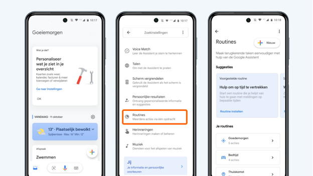 Routines instellen in de Assistant app
