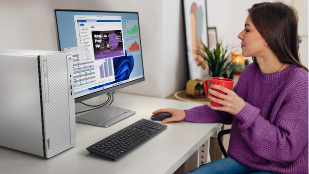 Woman with a Lenovo IdeaCentre 3