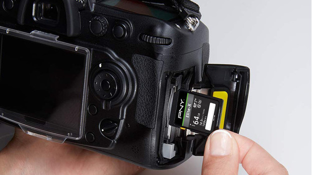 An SDXC card in a camera