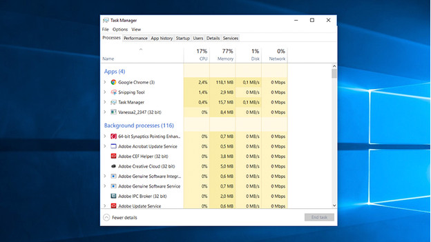 Task manager on Windows computer.