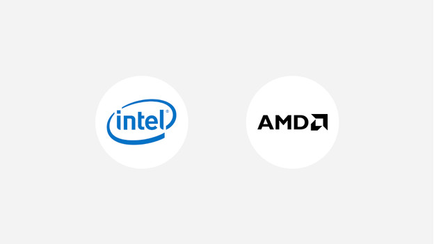 Intel logo en AMD logo.