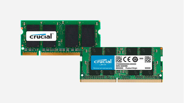 Modules de RAM Crucial SODIMM illustrés