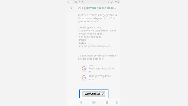 Android One telefoon resetten