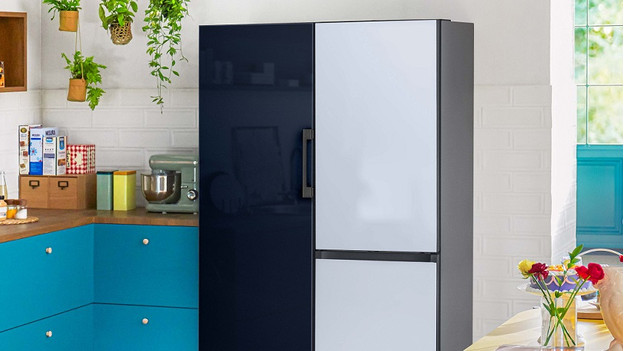 Single-door fridge next to a fridge freezer combination