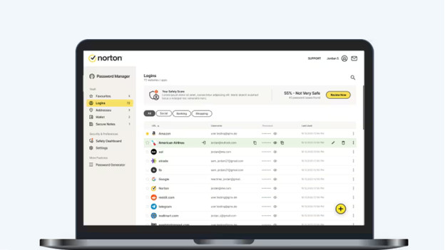 Norton Password Manager met tous vos mots de passe dans un aperçu