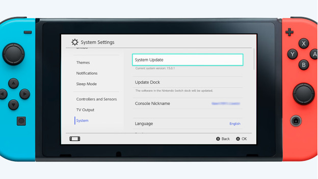 Systeemupdate scherm Nintendo Switch 