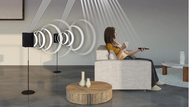 Surround geluid met een soundbar, tv en speakerset van Samsung