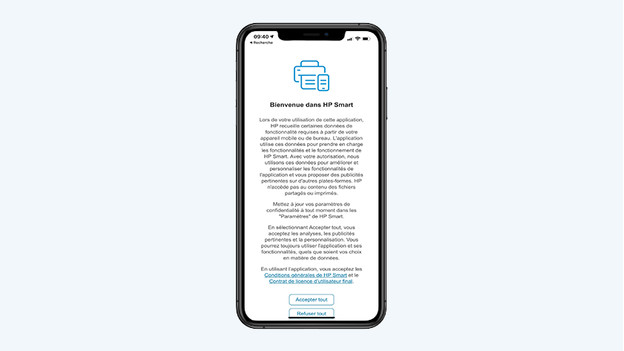 Écran de démarrage appli HP Smart
