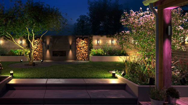 Jardin avec lampes Philips Hue