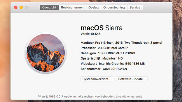 La fenêtre qui montre quel iMac vous utilisez. Dans ce cas, cet iMac dispose de 16 Go de RAM LPDDR3 avec une fréquence d'horloge de 1867 mégahertz.