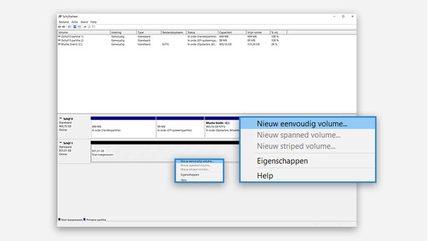Harde schijf of SSD niet-toegewezen partitioneren in windows