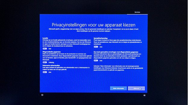 Privacyinstellingen Windows 10 setup. 