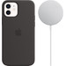 Apple iPhone 12 / 12 Pro Silicone Back Cover avec MagSafe Noir + MagSafe Chargeur Sans Fil Main Image