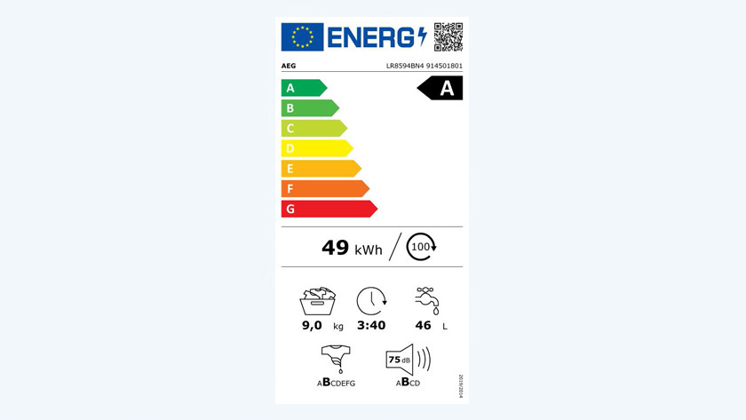 Energielabel AEG 8000 serie wasmachine