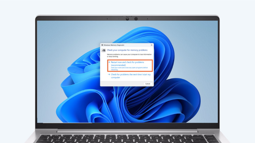 Vérifiez la mémoire : recherchez les diagnostics de mémoire Windows et cliquez sur Redémarrer et rechercher les problèmes.