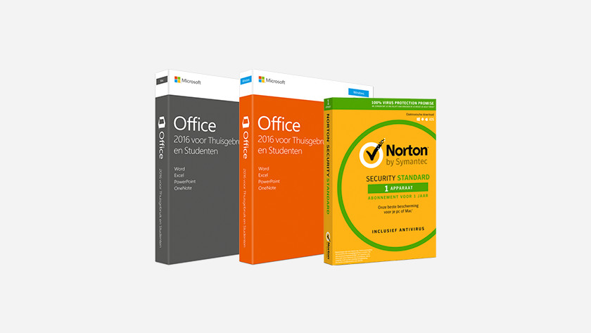 Norton en Office software pakketten in doos. 