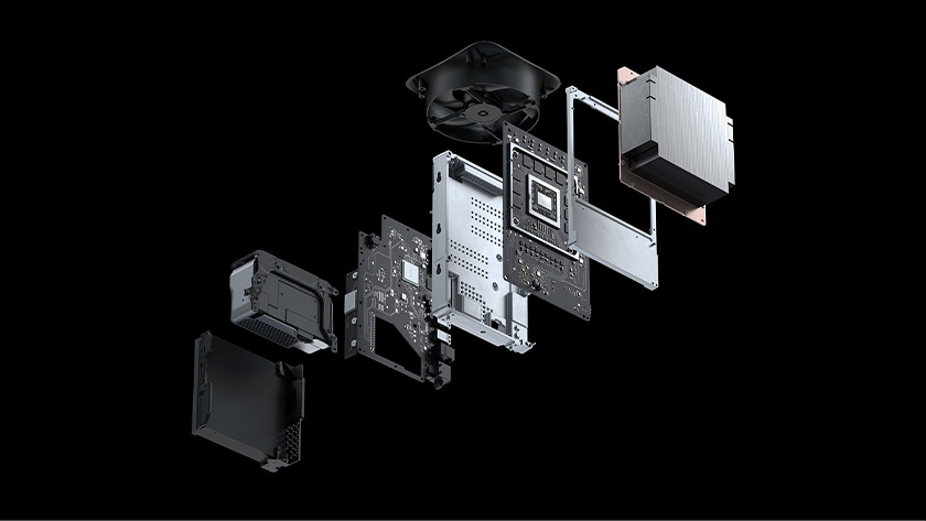 De binnenkant van een Xbox Series X console.