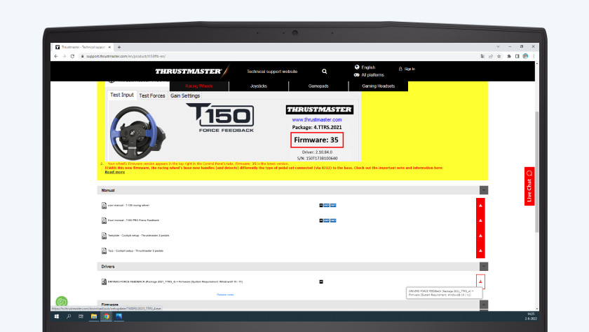 How do I update the firmware of my Thrustmaster racing wheel