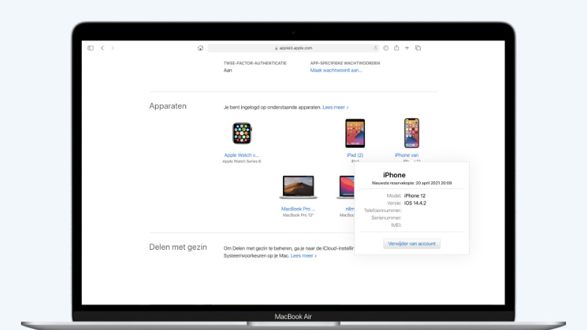 Sélectionnez l'appareil et lisez le numéro IMEI