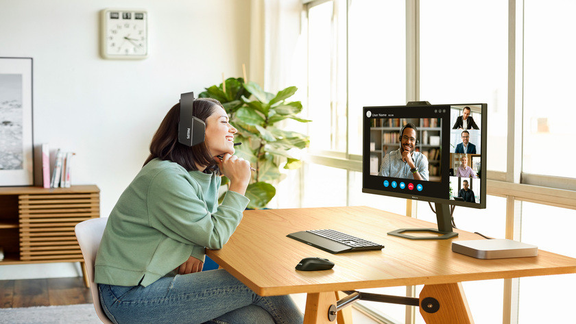 Woman video calling home