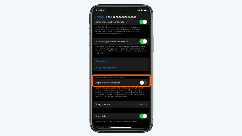Move the slider for 'Unlock with Apple Watch'