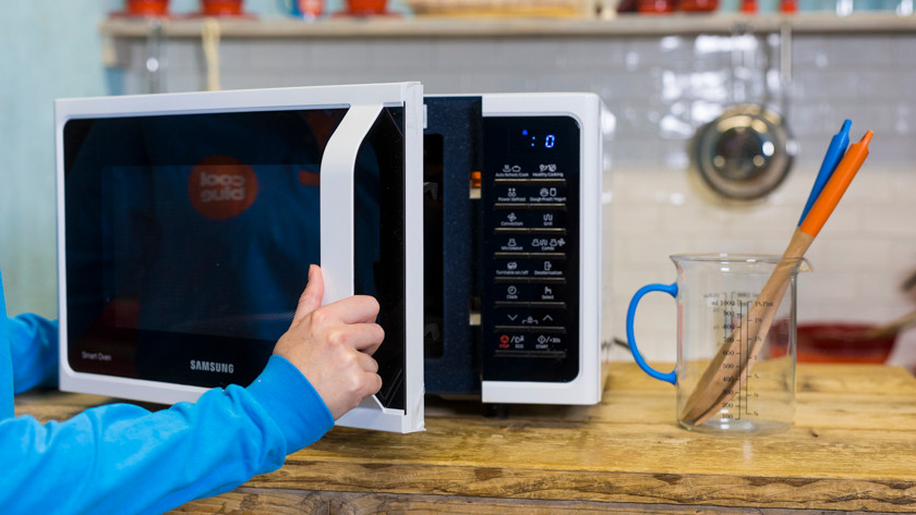 Microwave with open door