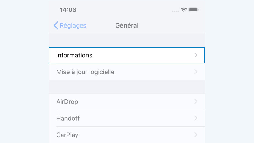 Infos paramètres iPhone