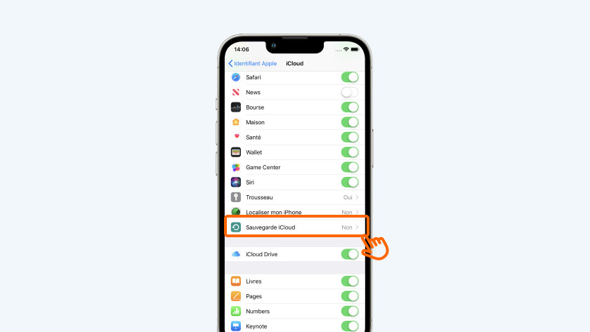 Appuyez sur sauvegarde iCloud