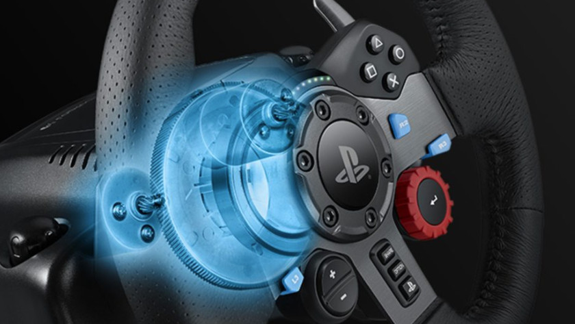 Gear-driven force feedback in a racing wheel