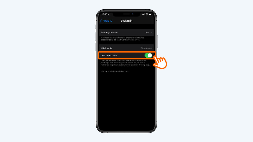 Zet 'Deel mijn locatie' aan