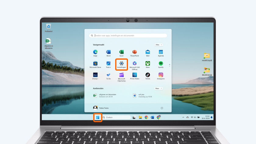 Cliquez sur le logo Windows et allez dans « Paramètres ».