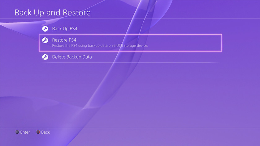 Restore backup PS4