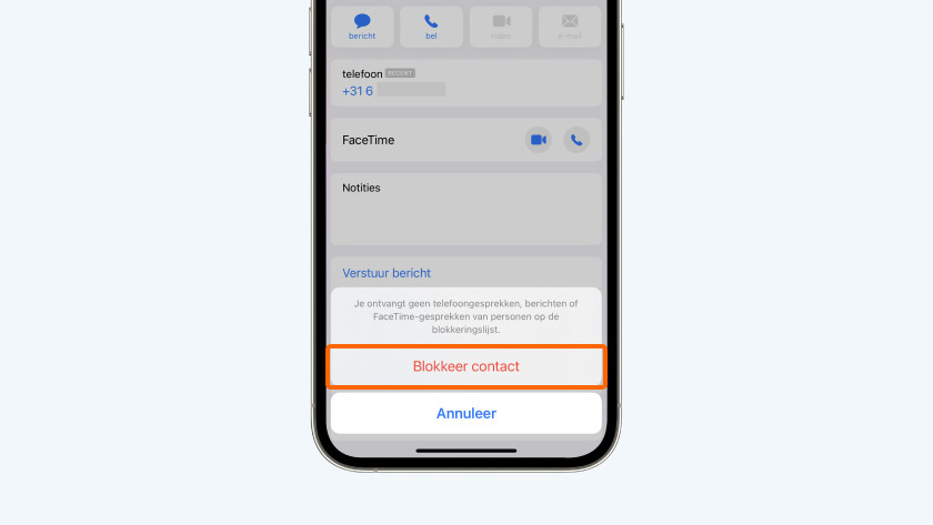 Kies voor 'Blokkeer contact'