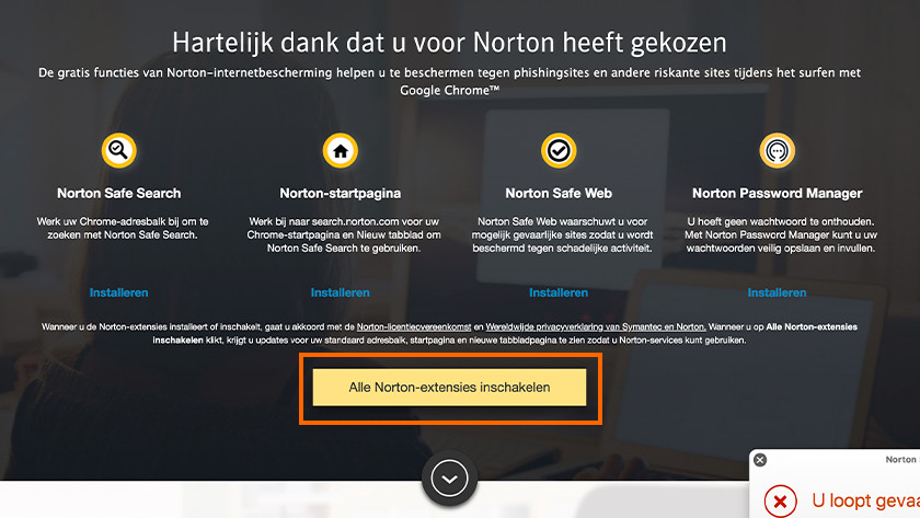 Turn on all Norton extensions 