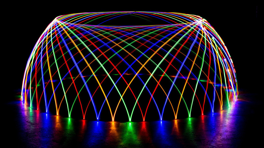 Een lightpainting met verschillende kleuren