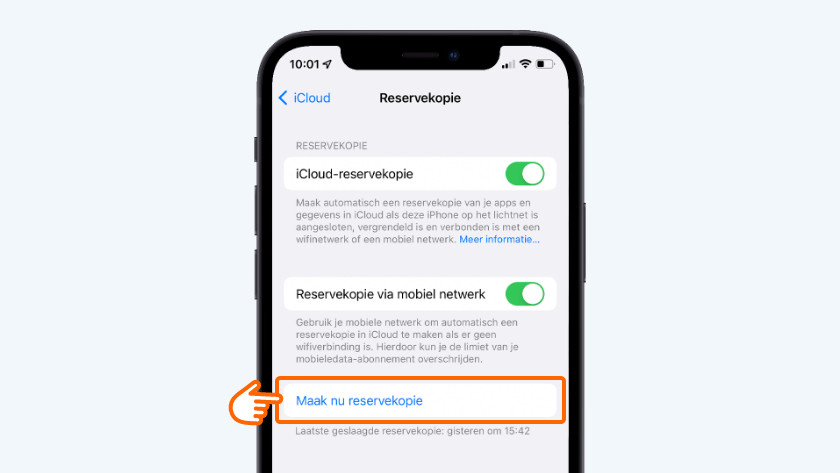 Tik op 'Maak nu reservekopie'