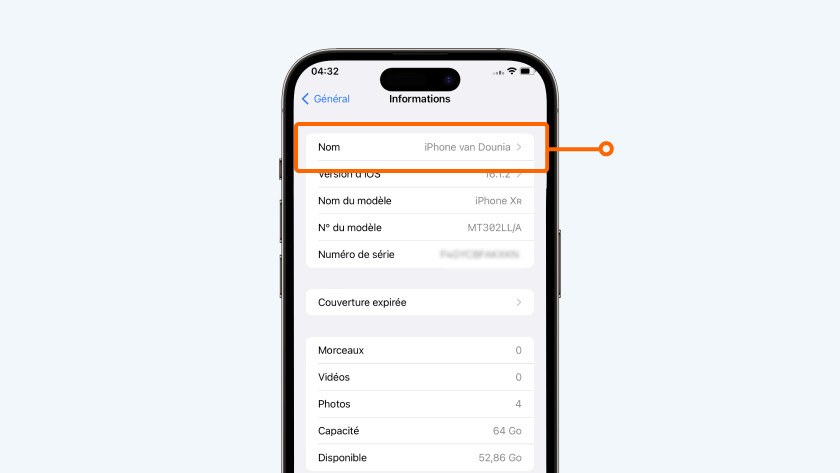 Ensuite, appuyez sur « Nom ».