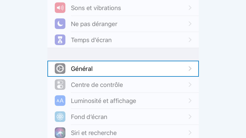 Paramètres généraux iPhone