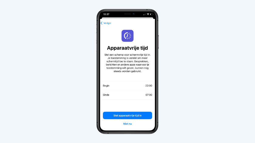 Kies hier een begin- en eindtijd. Druk op 'Stel apparaatvrije tijd in'.
