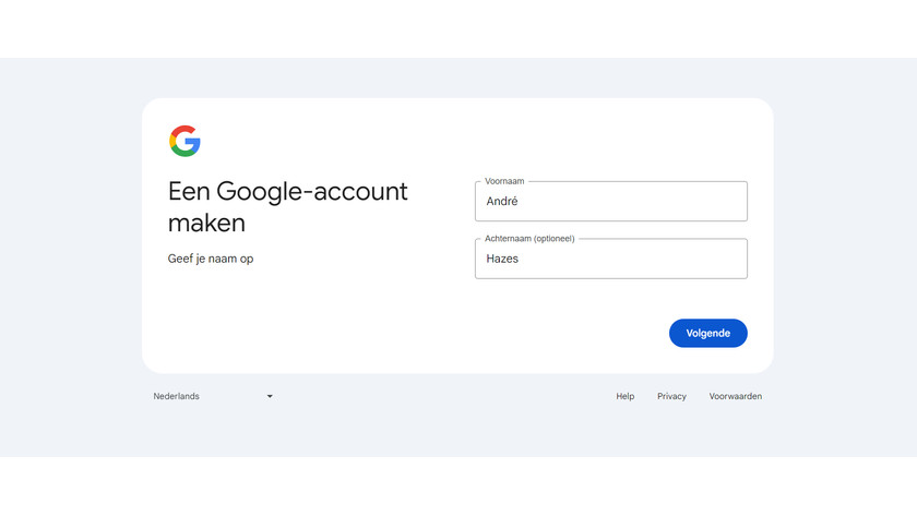 Google inlog scherm