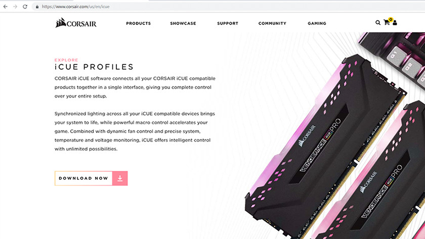 Le site web de Corsair Cue