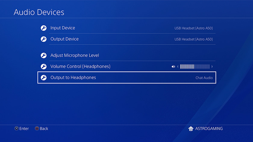 Menu audio PS4