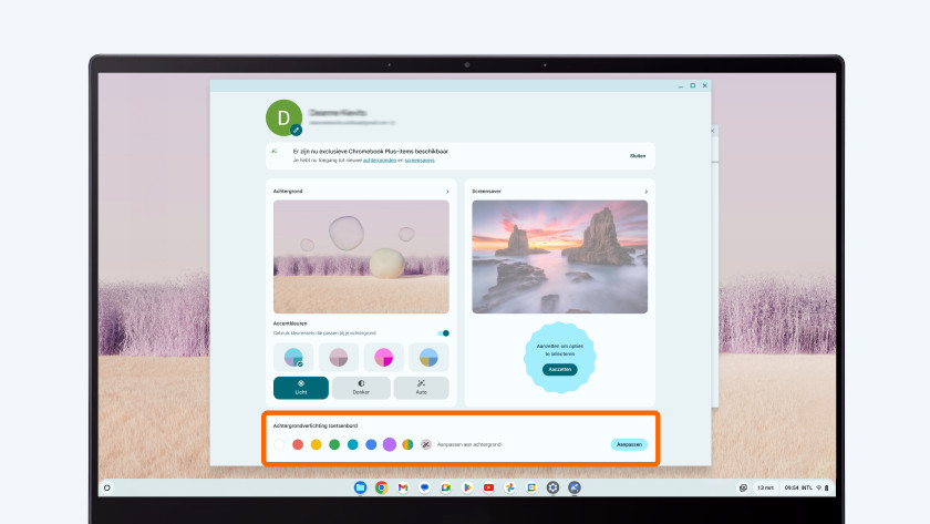 Instellingen Chromebook toetsenbordverlichting.