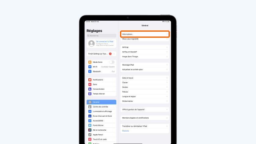 Info paramètres iPad
