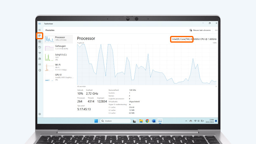 Ici, vous voyez le type de processeur de votre PC portable.