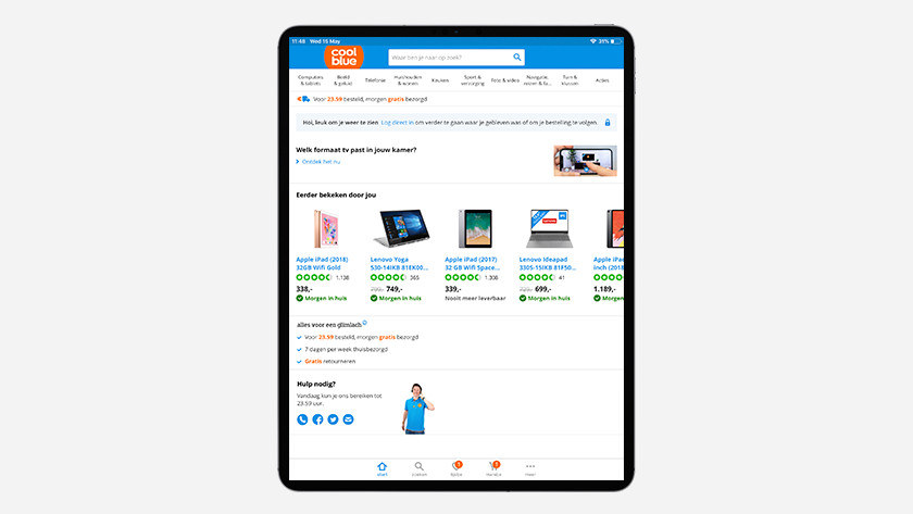 Coolblue app op iPad